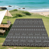 9' x 18' Reversible Outdoor Rug, Black Gray Geometric