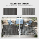 9' x 18' Reversible Outdoor Rug, Black Gray Geometric