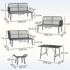 6-Piece 8-Seater Orange Rattan Corner Sofa Set with Cushions & Glass Table