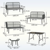 6-Piece 8-Seater Orange Rattan Corner Sofa Set with Cushions & Glass Table