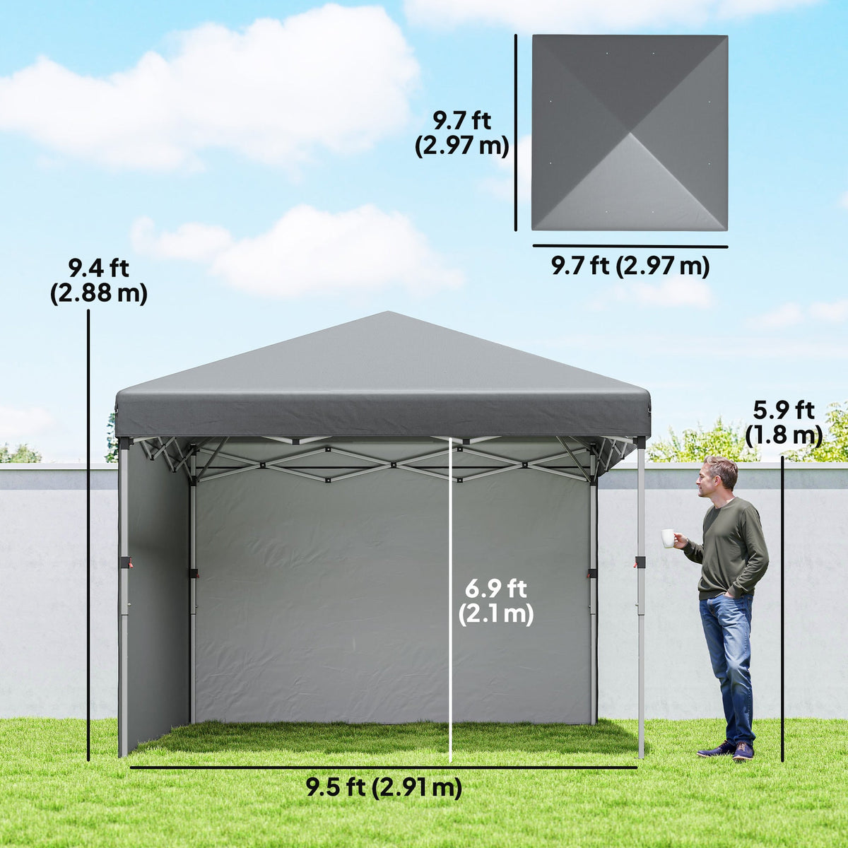 10' x 10' Pop Up Canopy Tent with Sidewalls and Roller Bag, Dark Grey