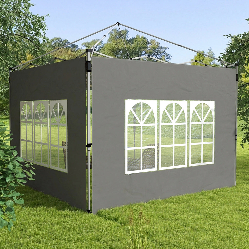 2 Pack Gazebo Side Panels with Window for 3 x 3 m Pop Up Gazebo, Dark Grey