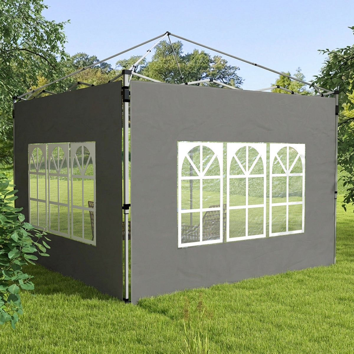 2 Pack Gazebo Side Panels with Window for 3 x 3 m Pop Up Gazebo, Dark Grey