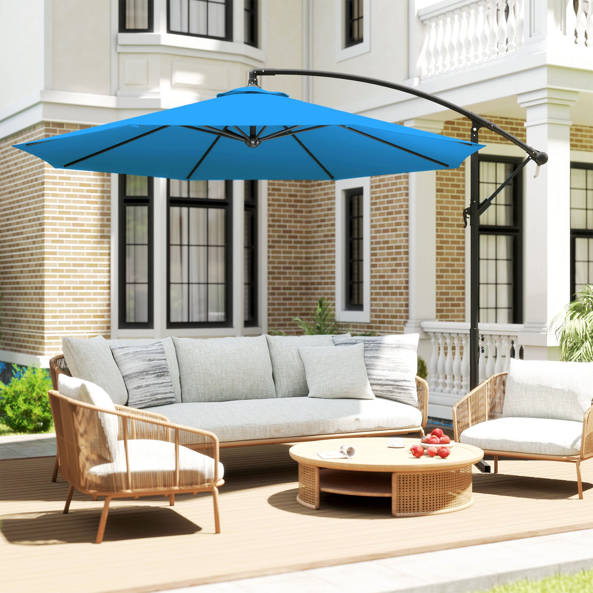 3 m Cantilever Parasol with Cross Base and Crank Handle, Blue