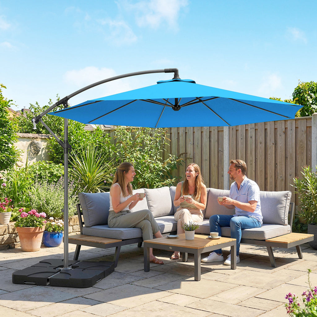 3 m Cantilever Parasol with Weights, Cover & Cross Base, Blue