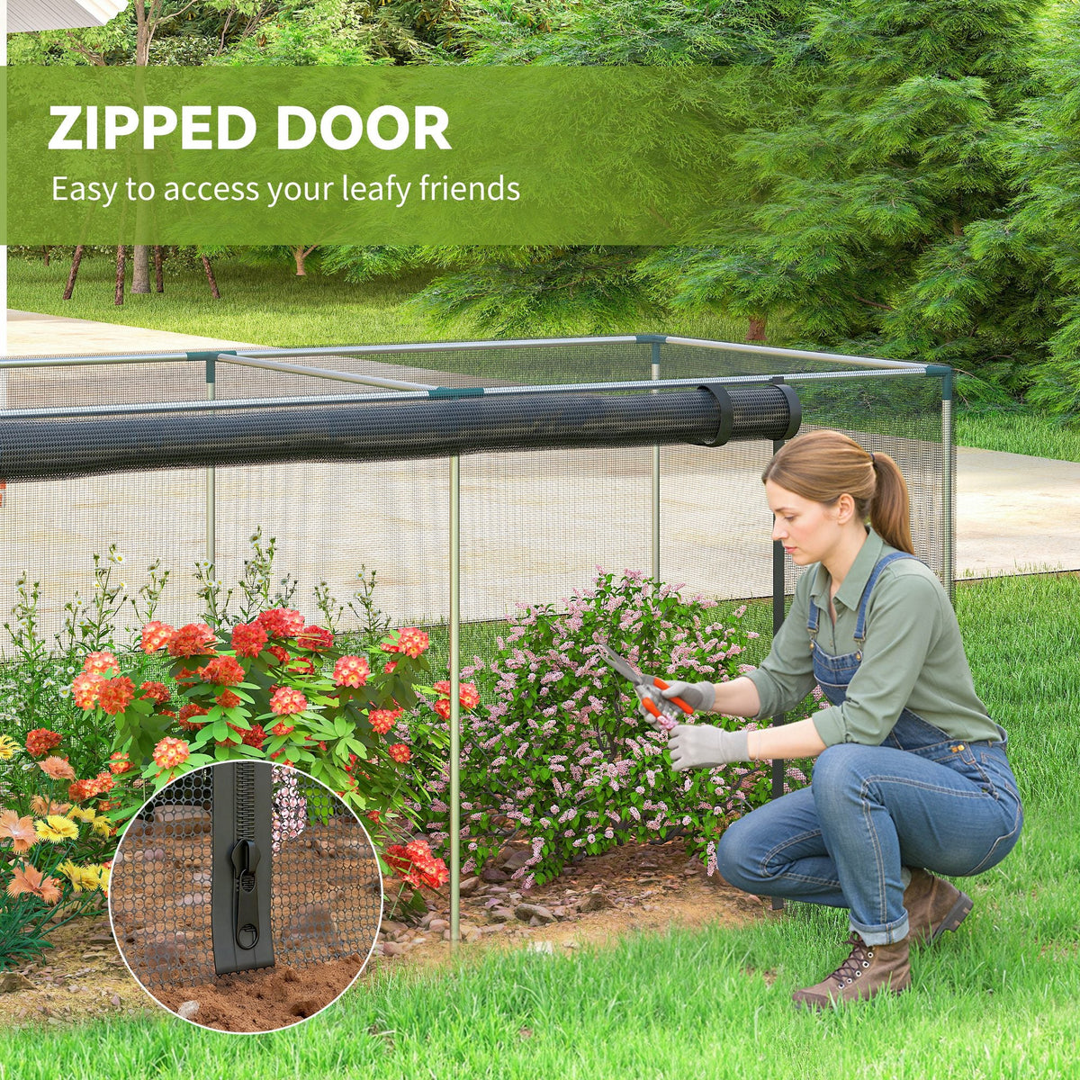 12' x 4' Crop Cage with Zippered Door and Steel Frame, Black