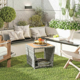 2-Tier PE Rattan Side Table with Storage Shelf, Light Grey