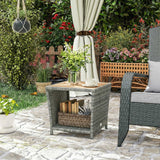 2-Tier PE Rattan Side Table with Storage Shelf, Light Grey