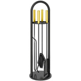 5-Piece Metal Fireplace Tool Set with Brush, Shovel, Poker, Tongs & Stand, Gold Finish