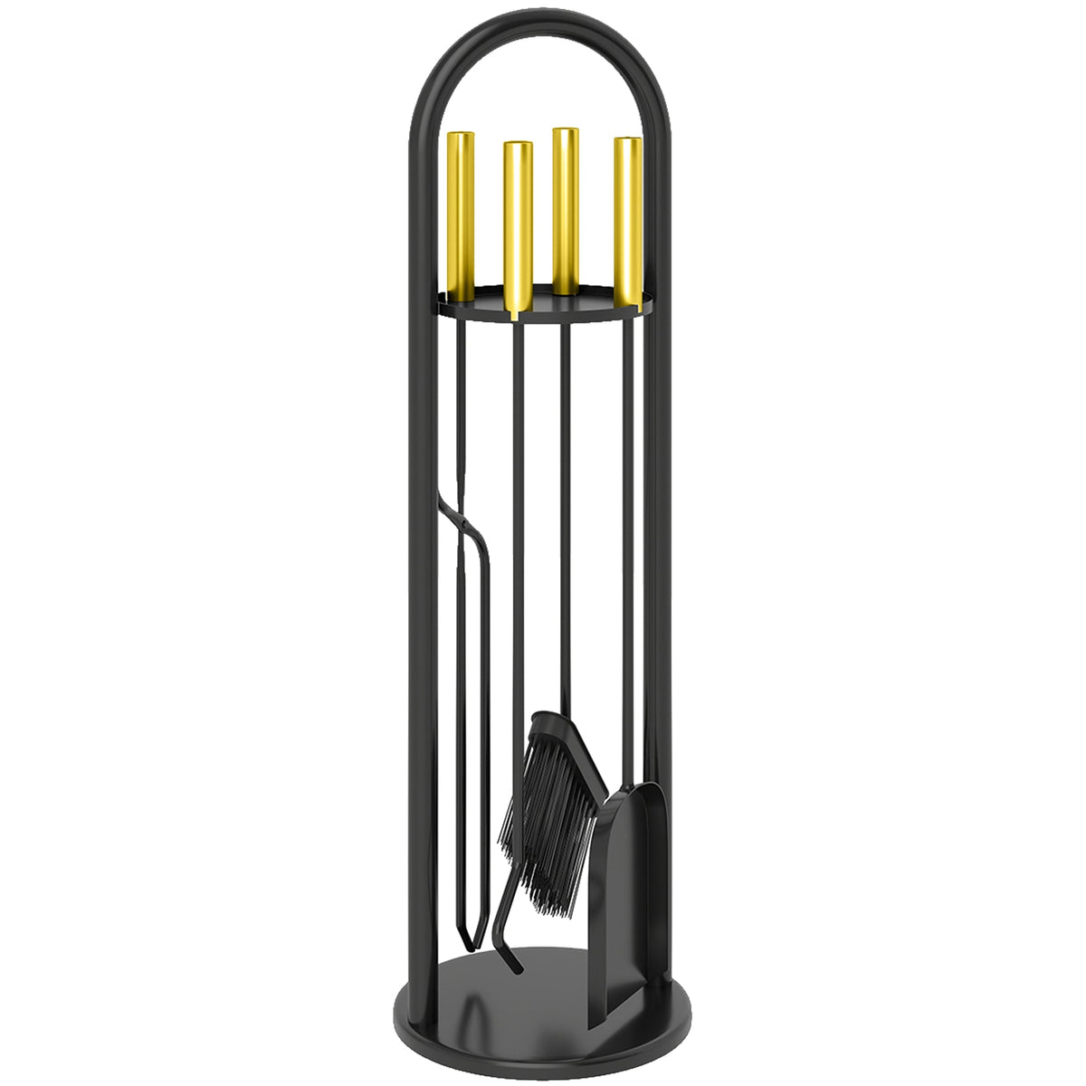 5-Piece Metal Fireplace Tool Set with Brush, Shovel, Poker, Tongs & Stand, Gold Finish