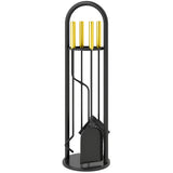 5-Piece Metal Fireplace Tool Set with Brush, Shovel, Poker, Tongs & Stand, Gold Finish