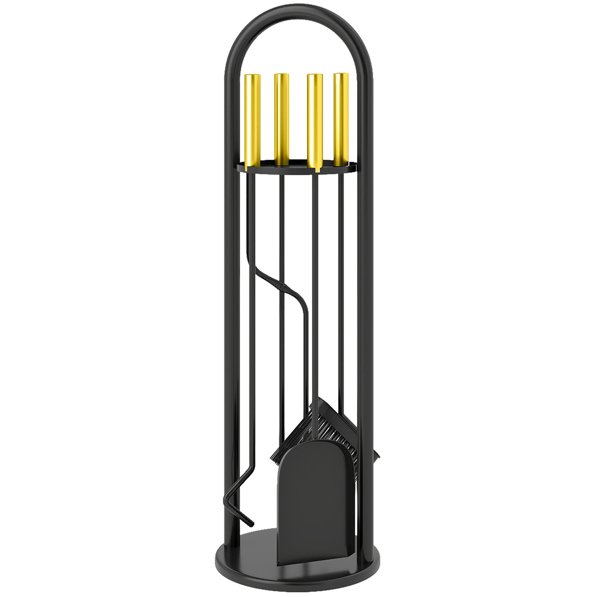 5-Piece Metal Fireplace Tool Set with Brush, Shovel, Poker, Tongs & Stand, Gold Finish