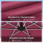 3 m Cantilever Parasol with Solar LED Light, Cover & 360° Rotation, Wine Red
