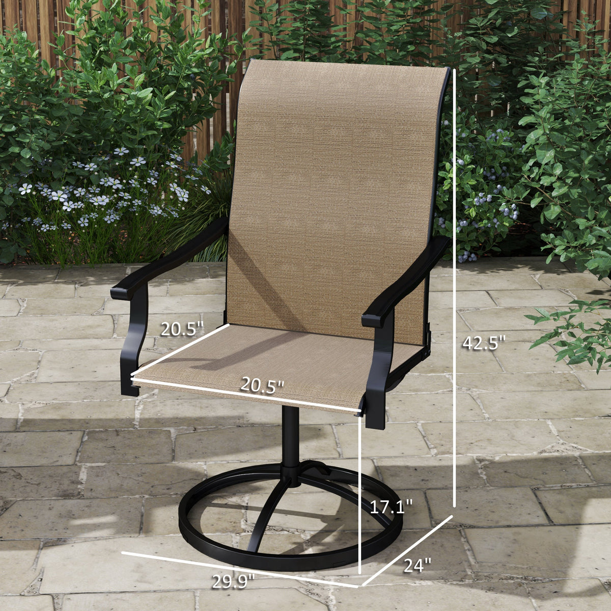 2-Piece Outdoor Patio Swivel Chairs, Brown