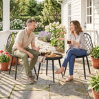 3-Piece Outdoor Bistro Set, 2 Chairs & Round Table, Weatherproof Metal, Black