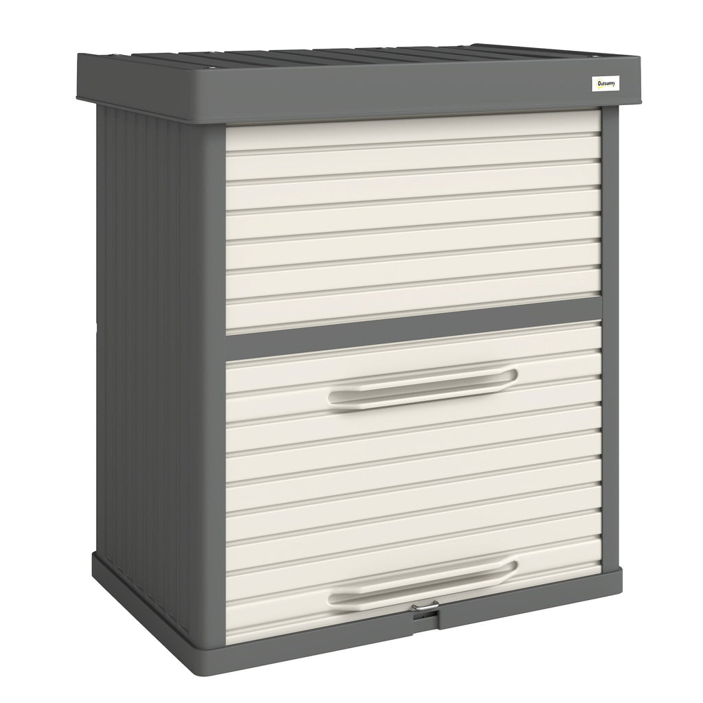 82 Gallon Outdoor Storage Box with Roll-Up Door and Removable Shelf, Grey