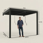 3 x 3 m Dark Grey Louvered Pergola with Adjustable Metal Roof, LED Lights