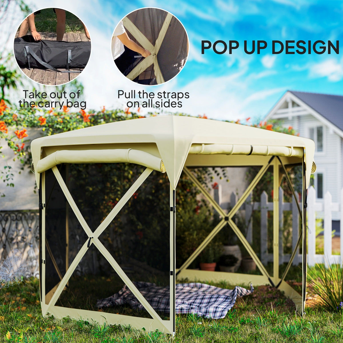 11' x 11' Pop Up Gazebo Screen Tent with UPF30+ Removable Roof Cover, Beige