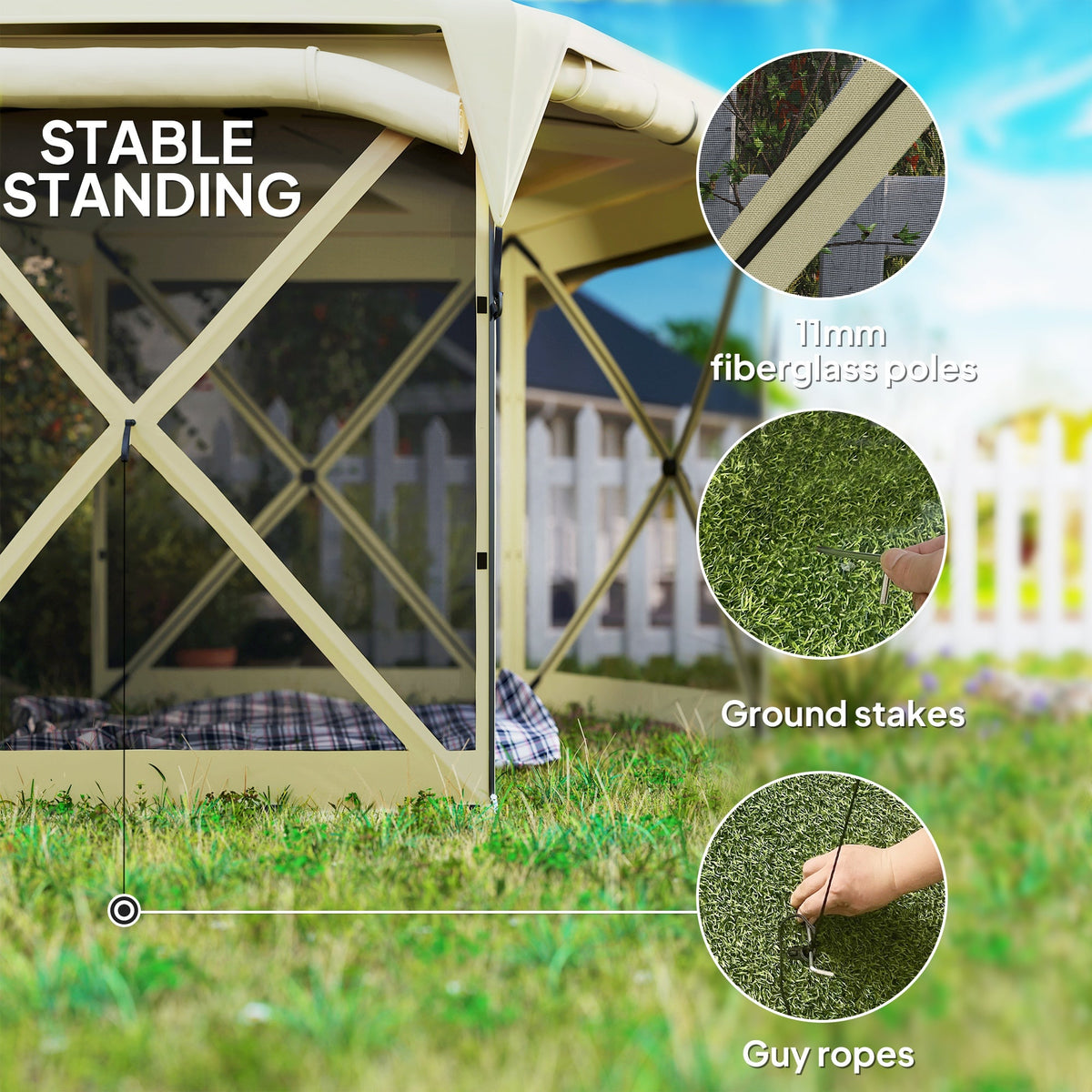 11' x 11' Pop Up Gazebo Screen Tent with UPF30+ Removable Roof Cover, Beige