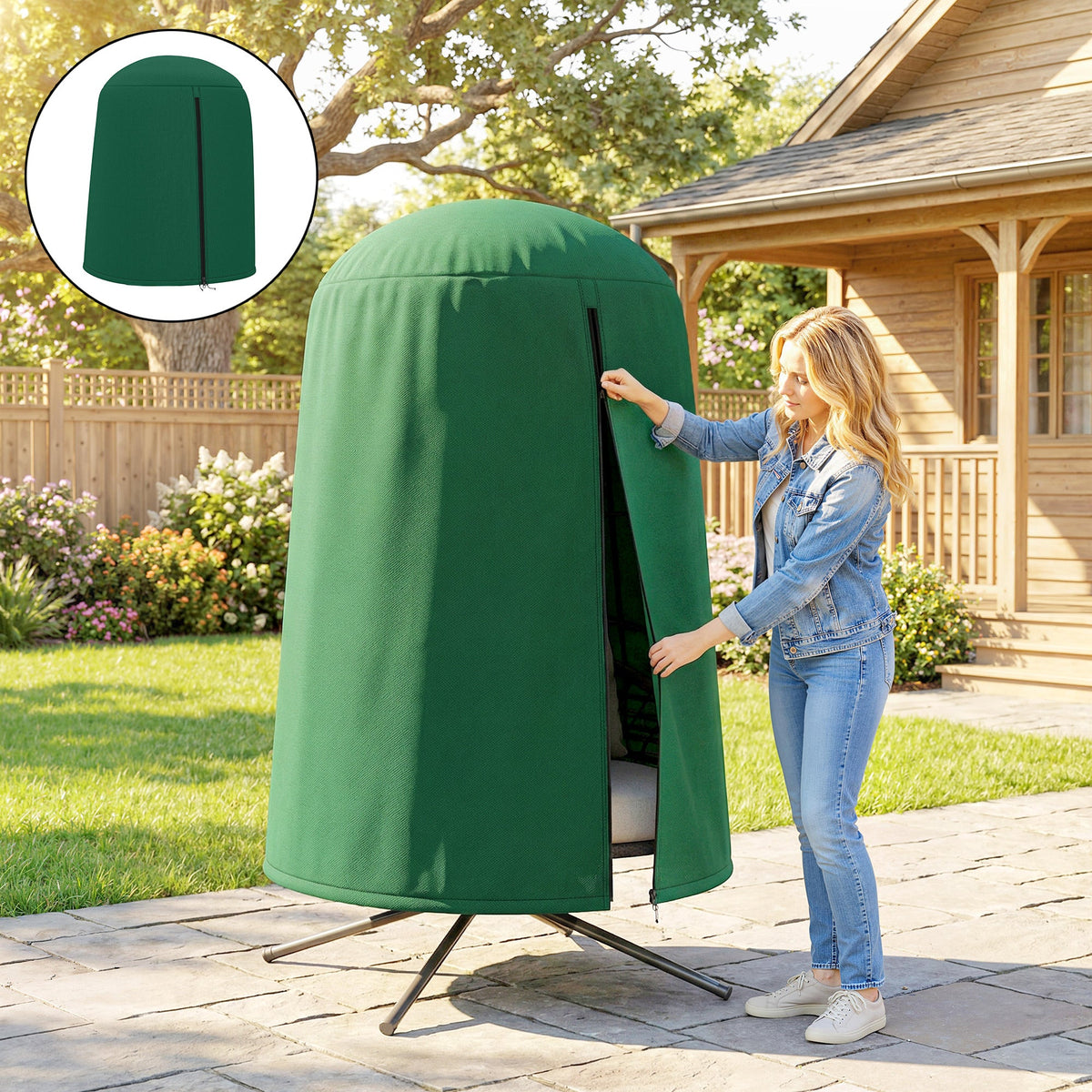 Hanging Egg Chair Cover with Zipper, 420D Oxford for 128 x 190H cm Stand, Green