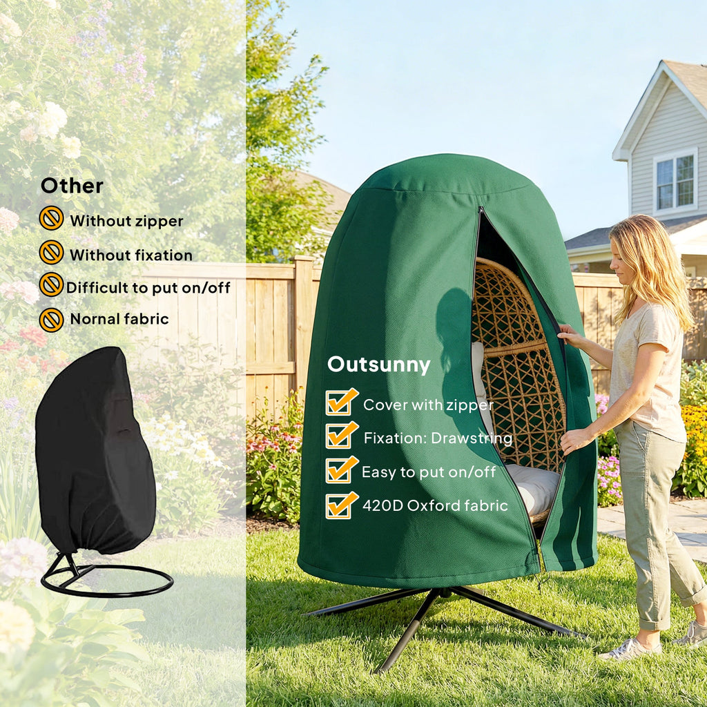 Hanging Egg Chair Cover with Zipper, 420D Oxford for 128 x 190H cm Stand, Green