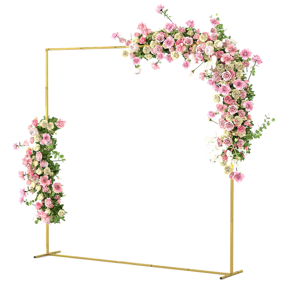 6.6ft Square Wedding Arch Backdrop Stand with Stakes, Gold