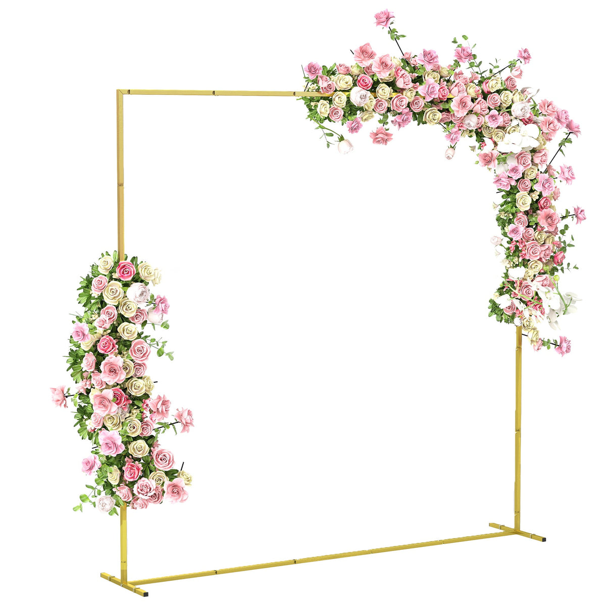 6.6ft Square Wedding Arch Backdrop Stand with Stakes, Gold