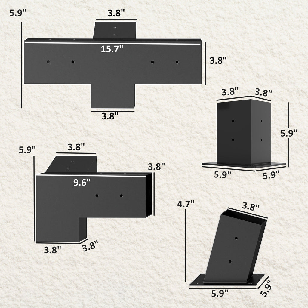 9 PCS Pergola Bracket Kit for 4" x 4" Lumber, Black