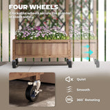 2 Pack Raised Garden Beds with Metal Trellis, Wheels and Drainage, Brown