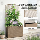 80 x 30 x 163 cm Rattan Raised Planter Box with Trellis and Liner, Light Grey