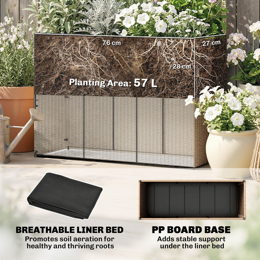 80 x 30 x 163 cm Rattan Raised Planter Box with Trellis and Liner, Light Grey