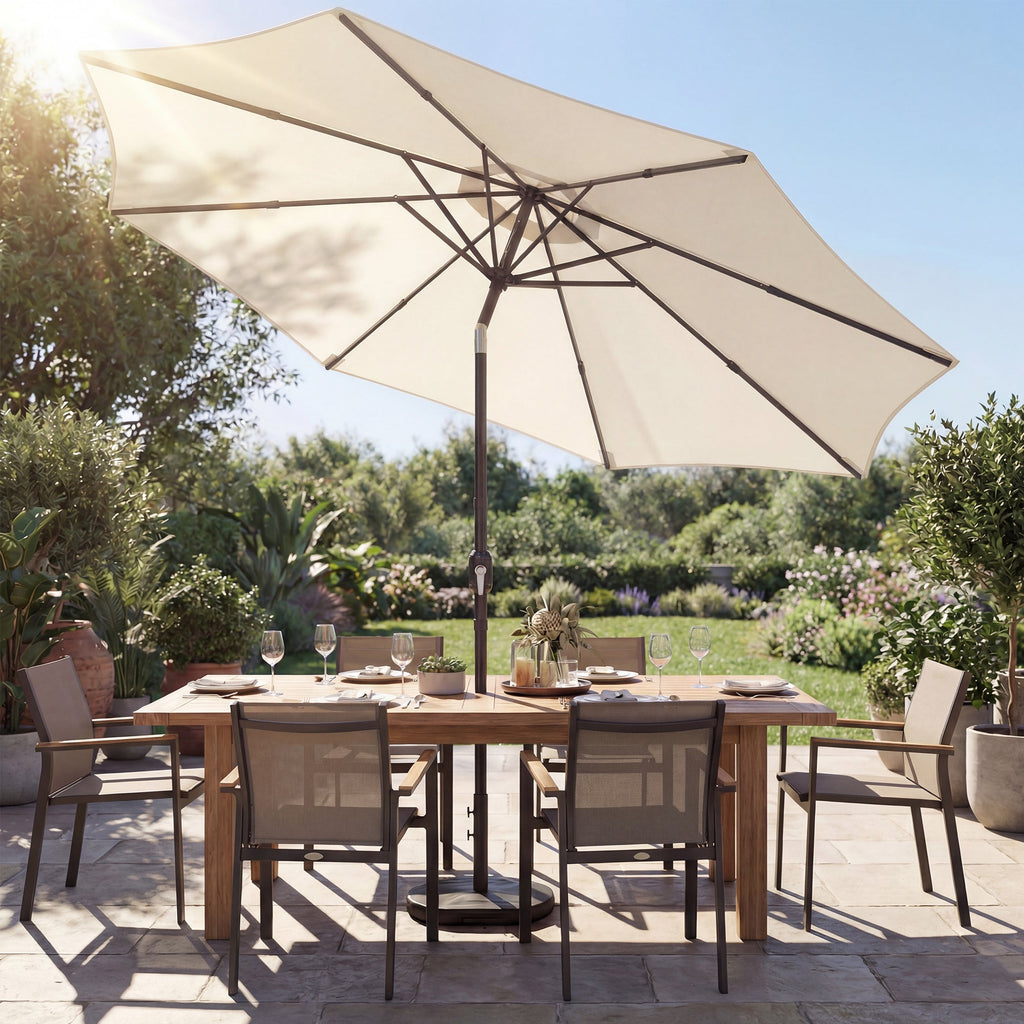 2.7 m Garden Parasol with Cross Base, Sandbag and Tilt, Cream White