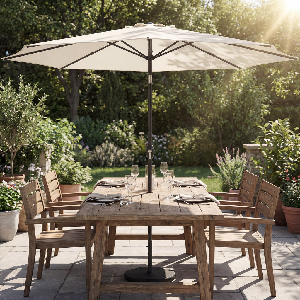 2.7 m Garden Parasol with Cross Base, Sandbag and Tilt, Cream White