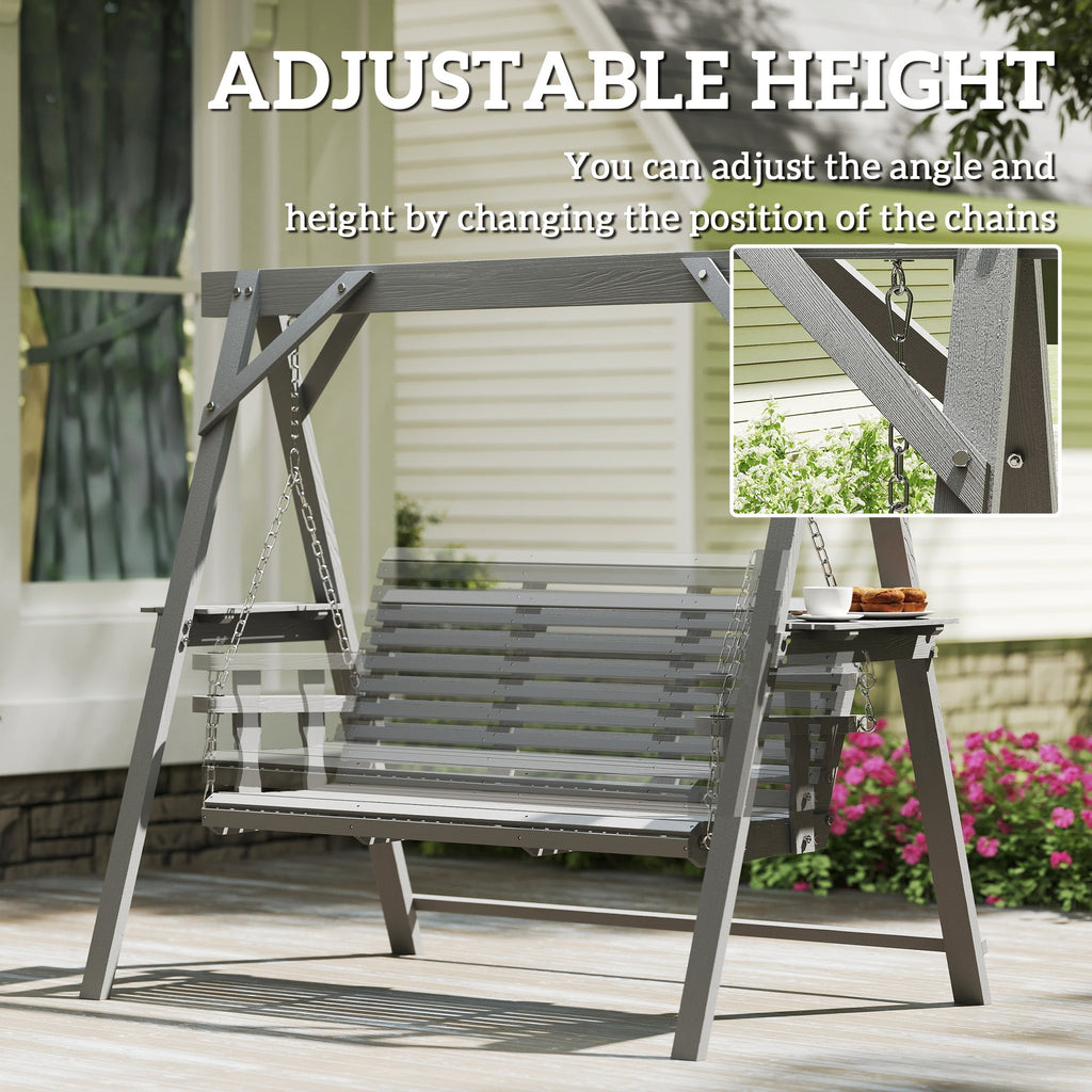 3 Seater Wooden Garden Swing Seat with Side Tables, Dark Grey