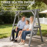 3 Seater Wooden Garden Swing Seat with Side Tables, Dark Grey