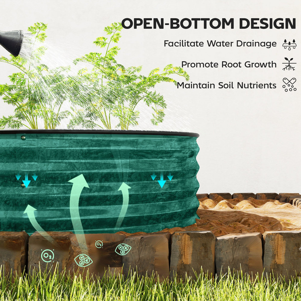 180 x 90 x 30 cm Galvanised Raised Garden Bed with Safety Edging, Light Green