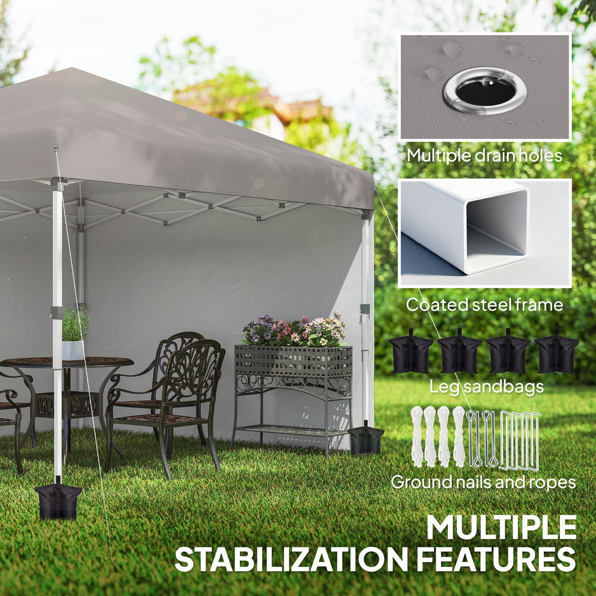 10' x 10' Pop Up Canopy Tent with Sidewalls and Roller Bag, Light Grey