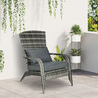 Patio Wicker Adirondack Chair with Soft Cushions and Curved Back, Grey