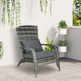 Patio Wicker Adirondack Chair with Soft Cushions and Curved Back, Grey
