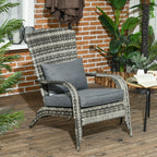 Patio Wicker Adirondack Chair with Soft Cushions and Curved Back, Grey
