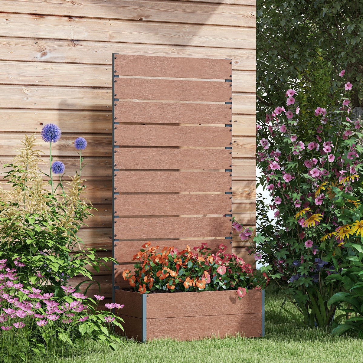 28" x 15" x 59" Raised Garden Bed with Trellis, Light Brown