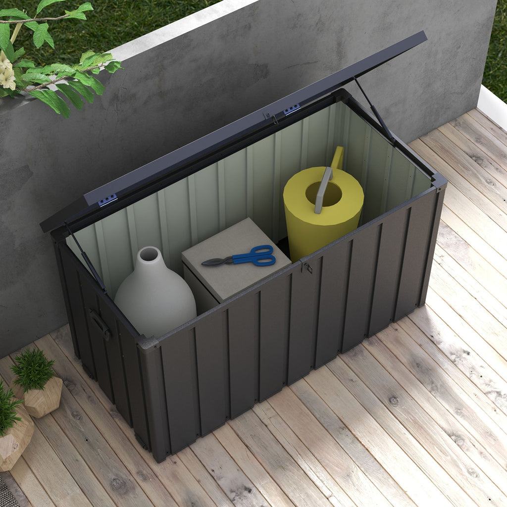 119 Gallon Galvanized Steel Deck Box with Wheels and Handles, Dark Grey