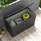 119 Gallon Galvanized Steel Deck Box with Wheels and Handles, Dark Grey