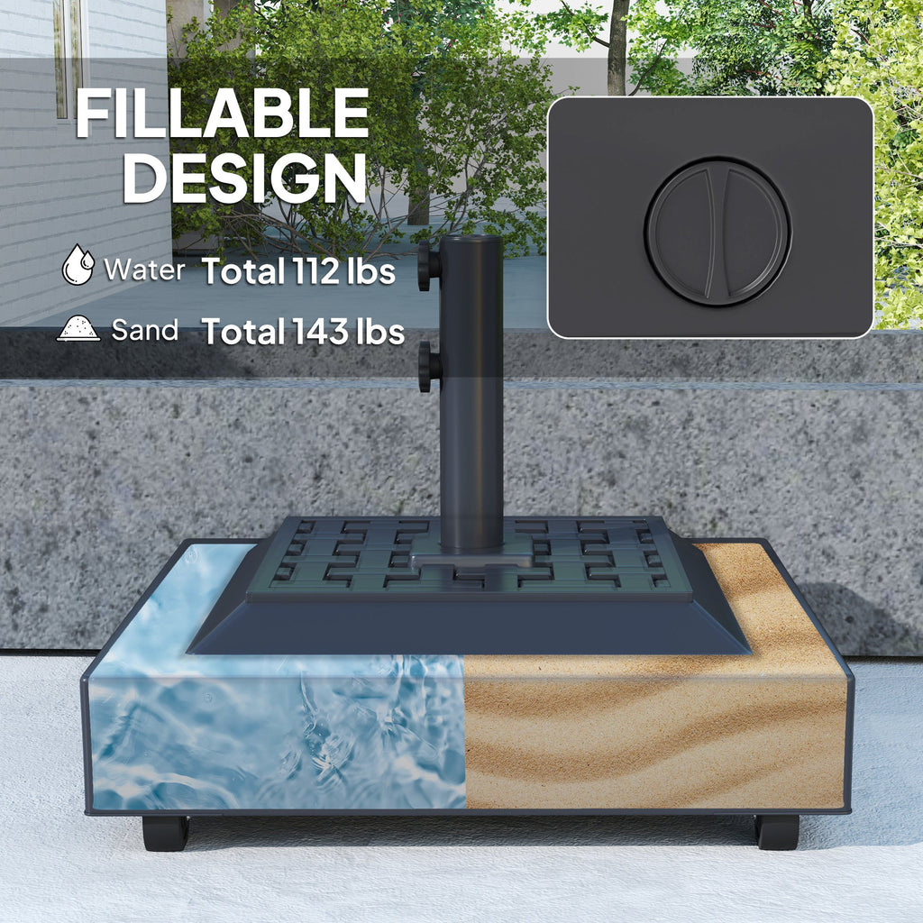 Outdoor Umbrella Base with Wheels, Up to 143lbs Sand or 112lbs Water, Black