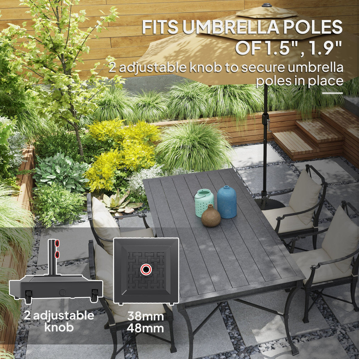Outdoor Umbrella Base with Wheels, Up to 143lbs Sand or 112lbs Water, Black