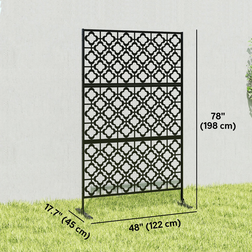 78" x 48" Metal Outdoor Privacy Screen, Quatrefoil Design, Black