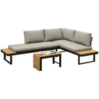 3pc Sectional Patio Set with 2 Loveseats and WPC Table, Light Grey