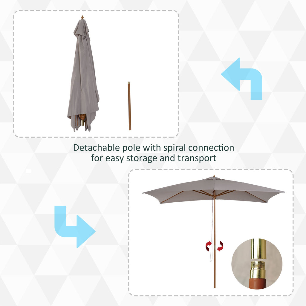 7' x 10' Wooden Patio Umbrella with Top Vent, Grey