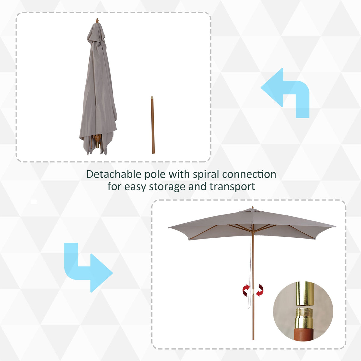 7' x 10' Wooden Patio Umbrella with Top Vent, Grey