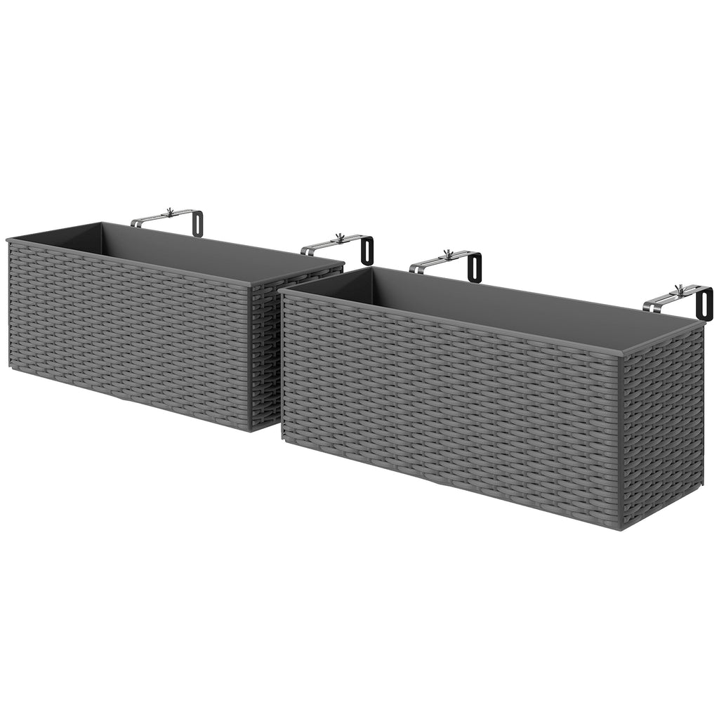 2 Pack 20" Railing Planter Boxes with Hooks and Drainage, Grey